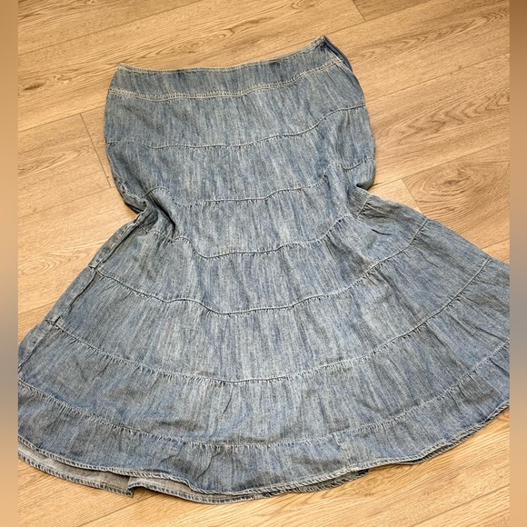 Live a Little Denim Boho Ruffle Maxi Skirt S.10 Y2K A line Western Cowgirl - Picture 2 of 9